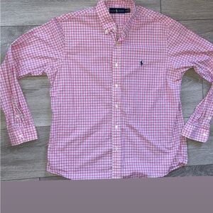 Ralph Lauren Men’s Size Large Button Up Plaid Pink White Dress Shirt GUC